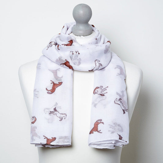 Frisky Horses Scarf White