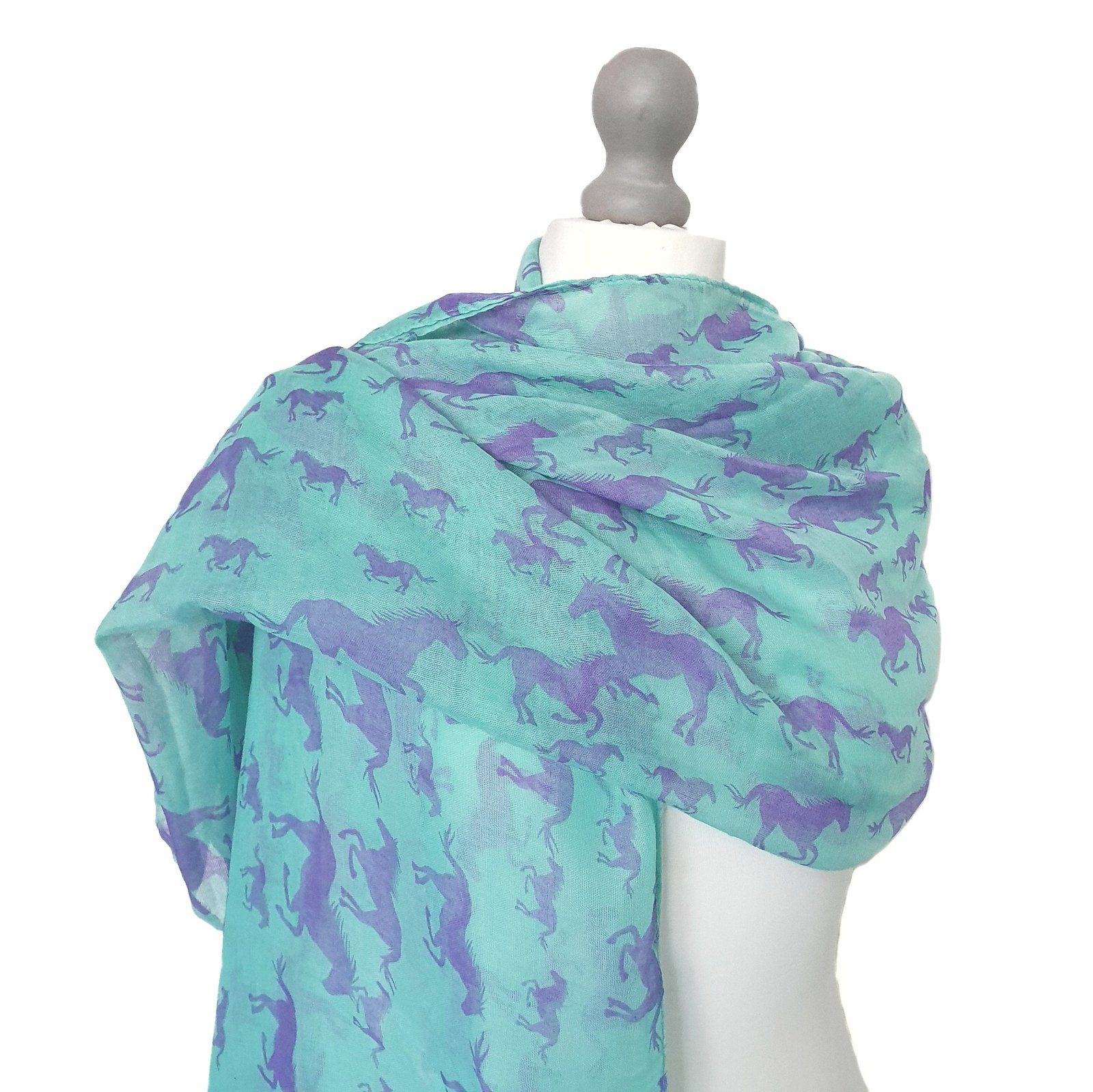 Galloping Horses Scarf Aqua