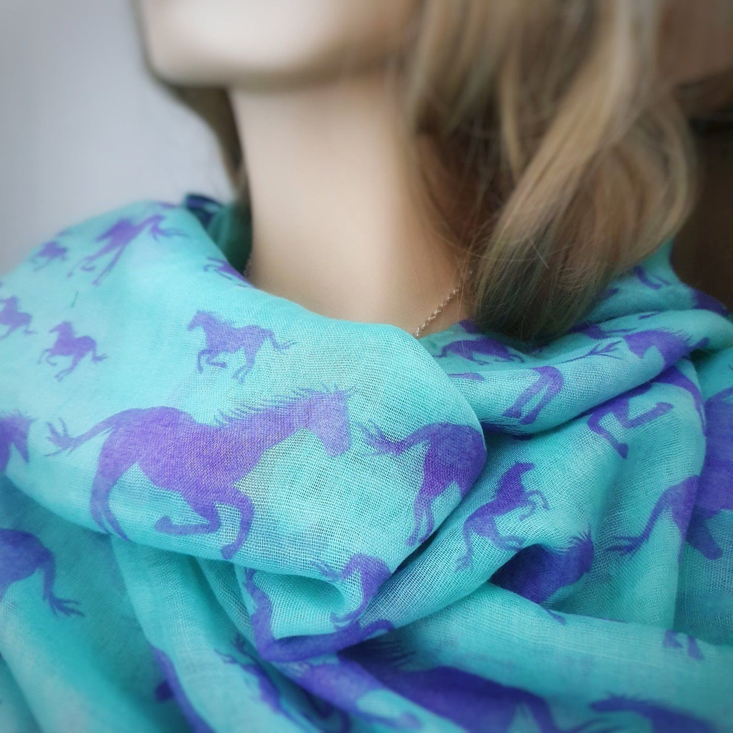 Galloping Horses Scarf Aqua