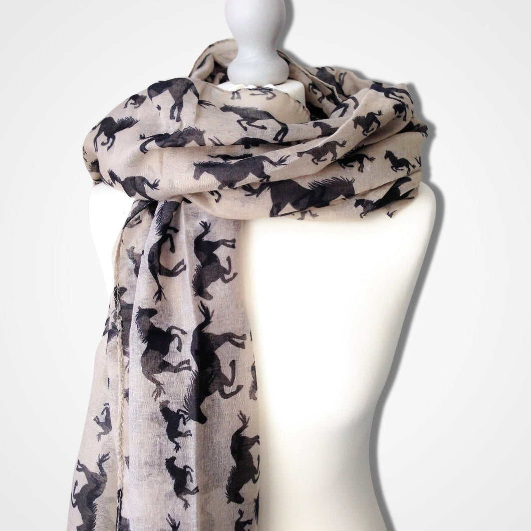 Galloping Horses Scarf Beige