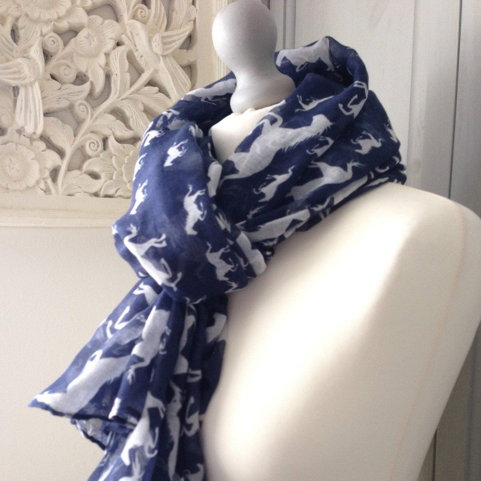 Galloping Horses Scarf Blue