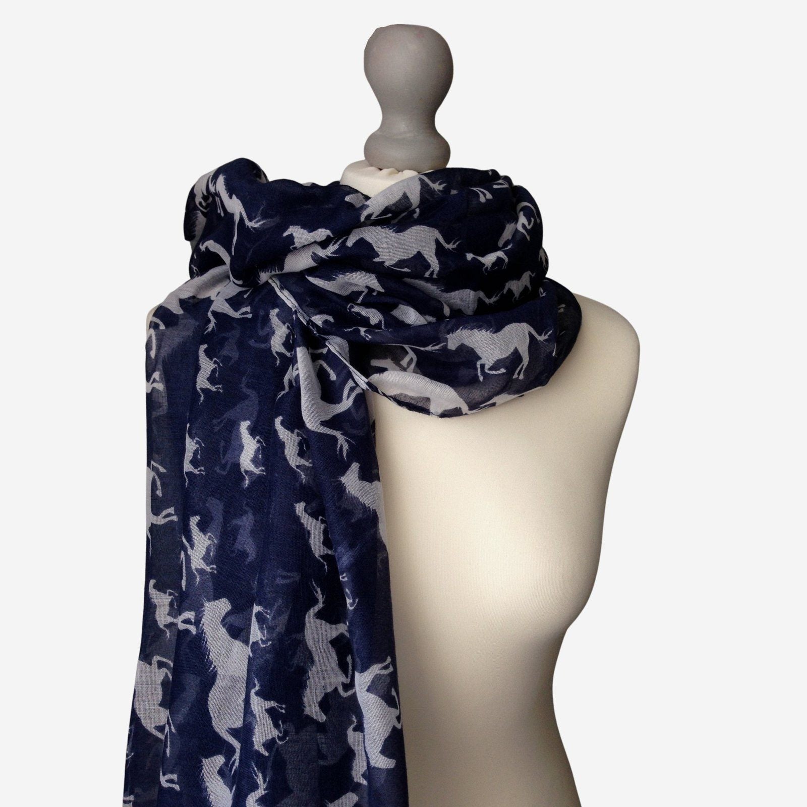 Galloping Horses Scarf Blue