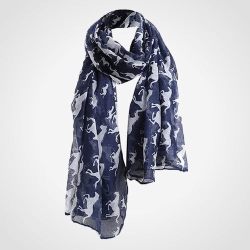 Galloping Horses Scarf Blue