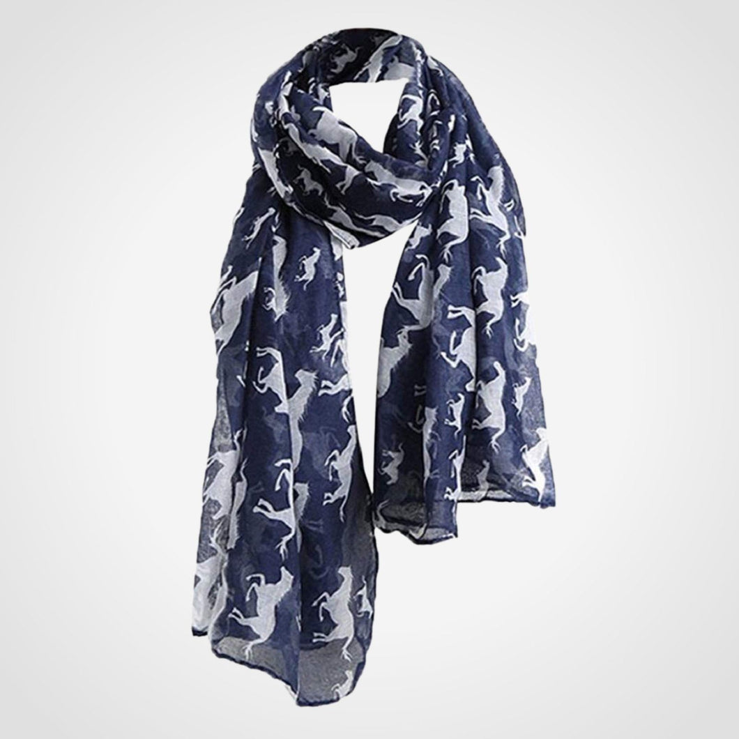 Galloping Horses Scarf Blue
