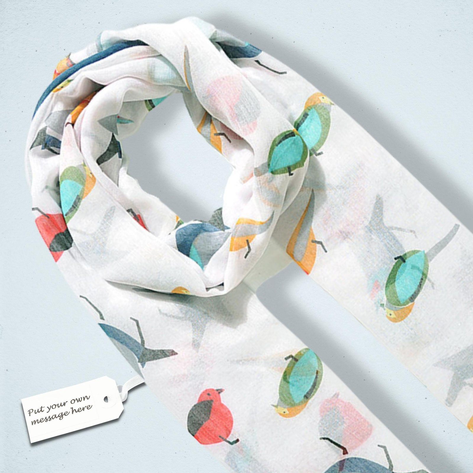 Garden Birds Scarf White Multi