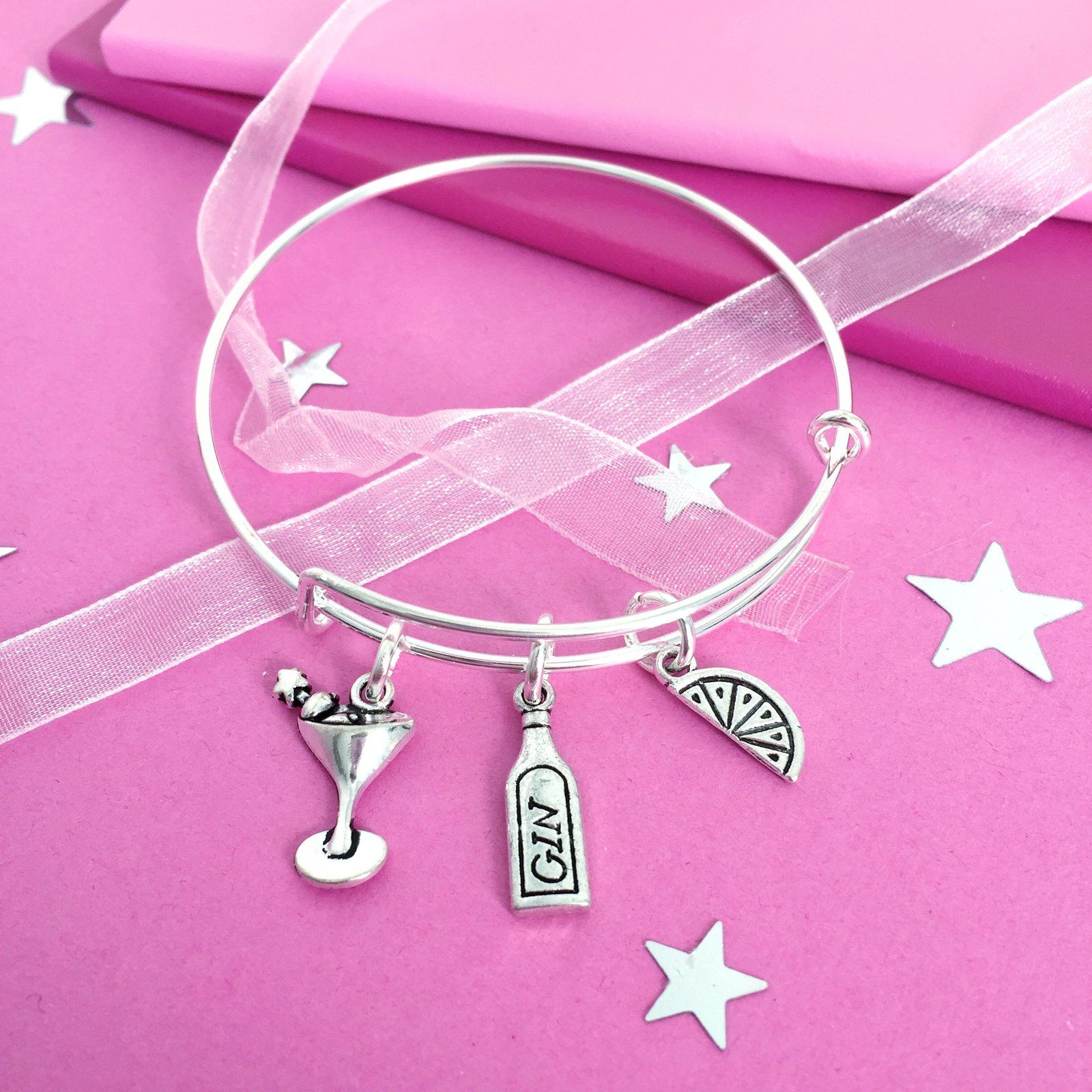 Gin Tonic Charm Bangle Silver