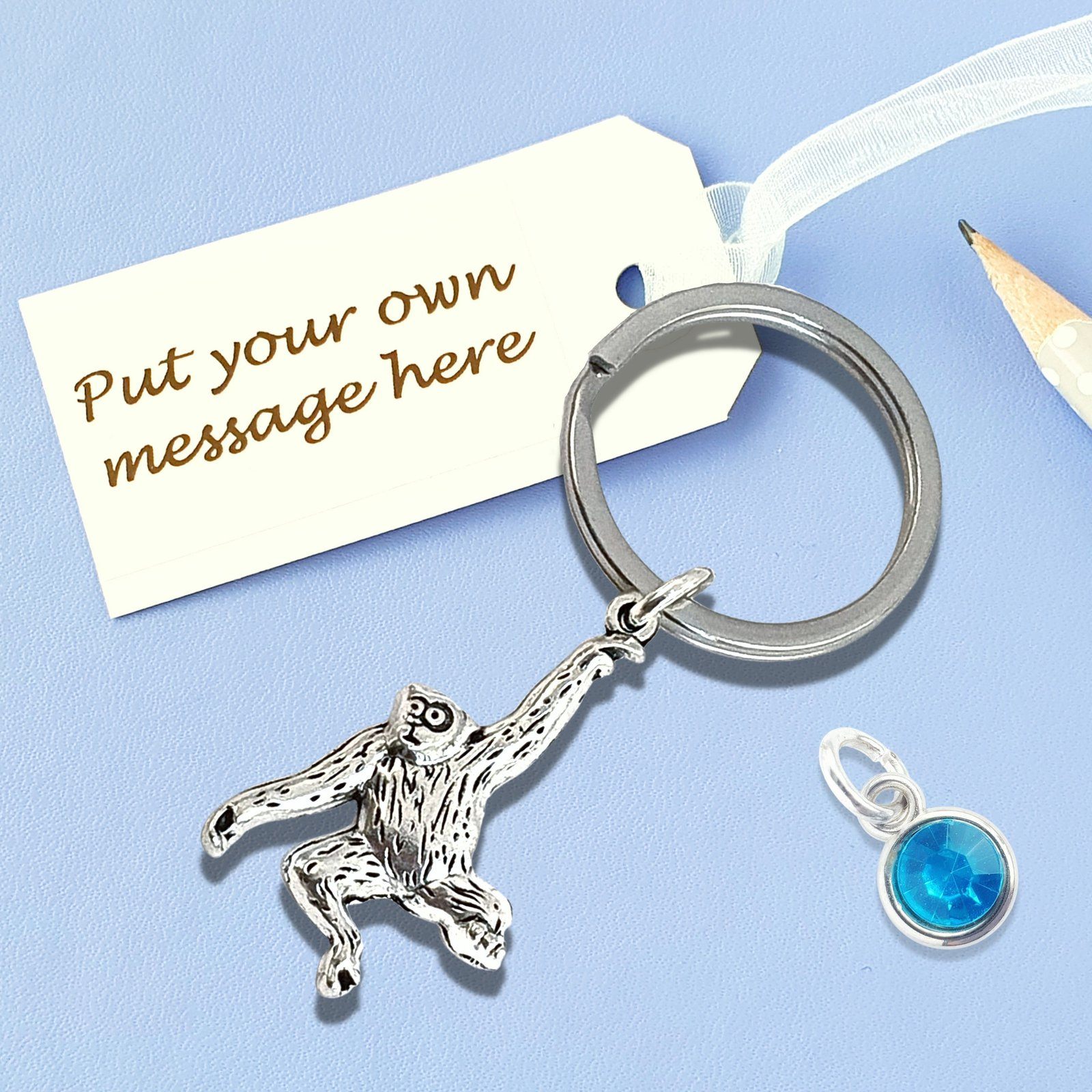 Gorilla Orangutan Keyring Silver