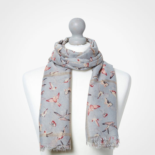 Grey Bird Butterfly Scarf
