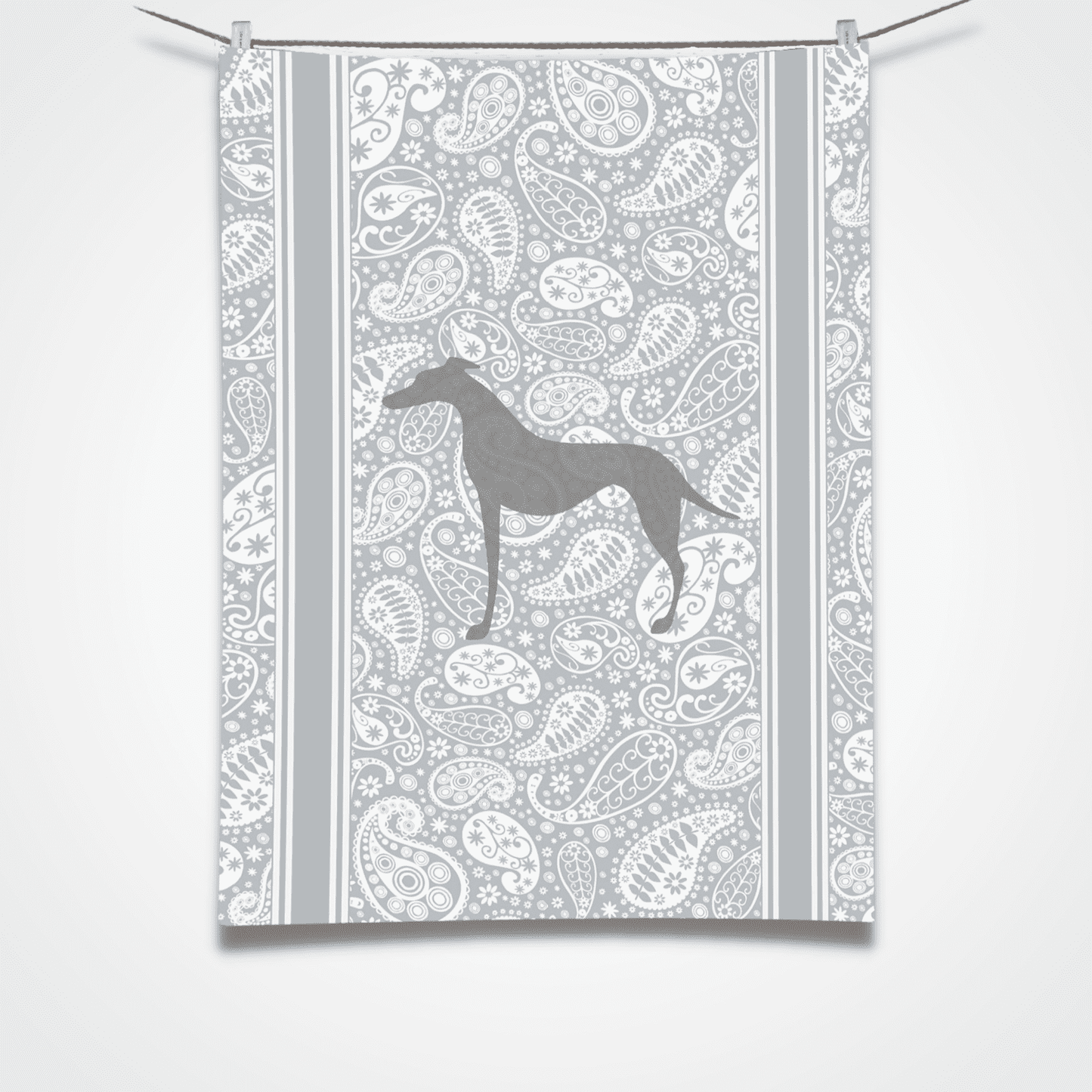 Greyhound Paisley Tea Towel Grey