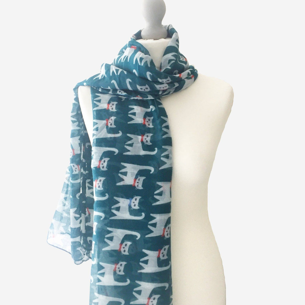 Happy Cats Scarf Teal