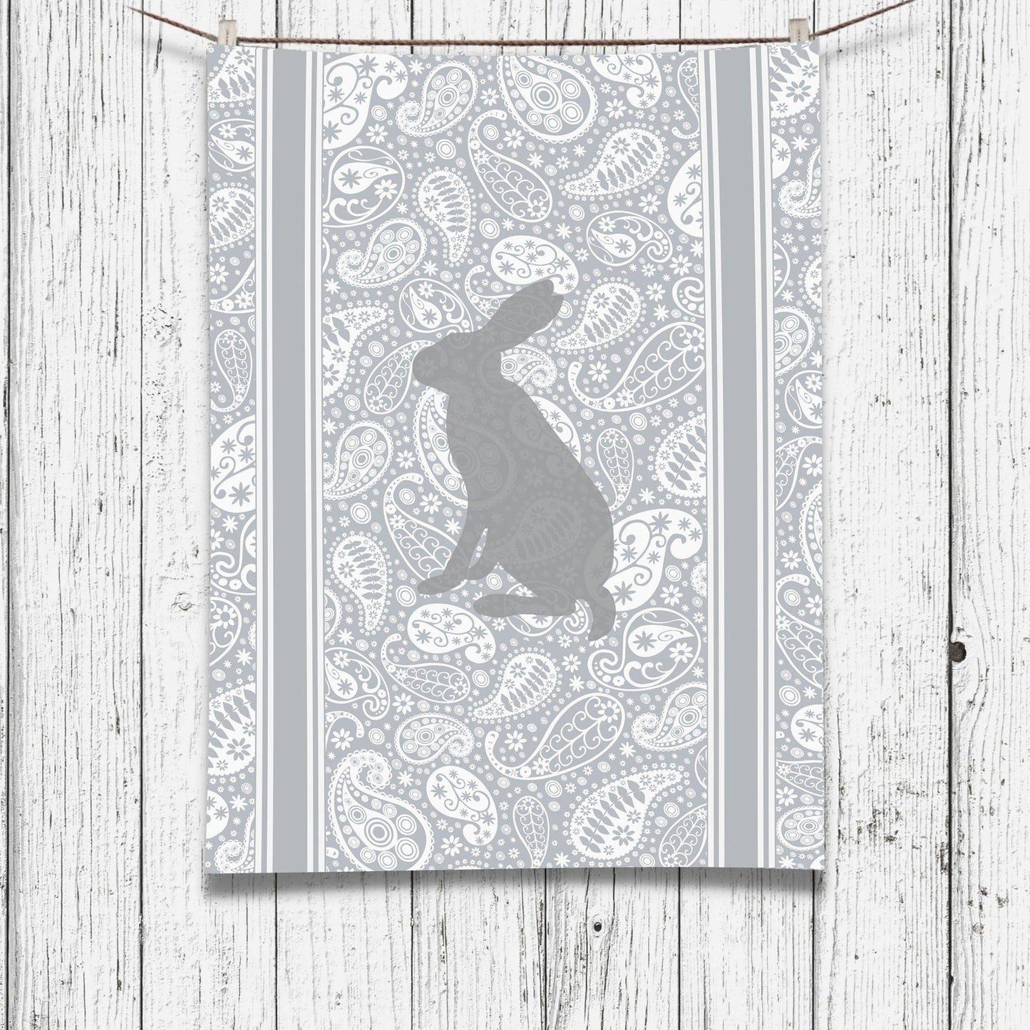 Hare Paisley Tea Towel Grey