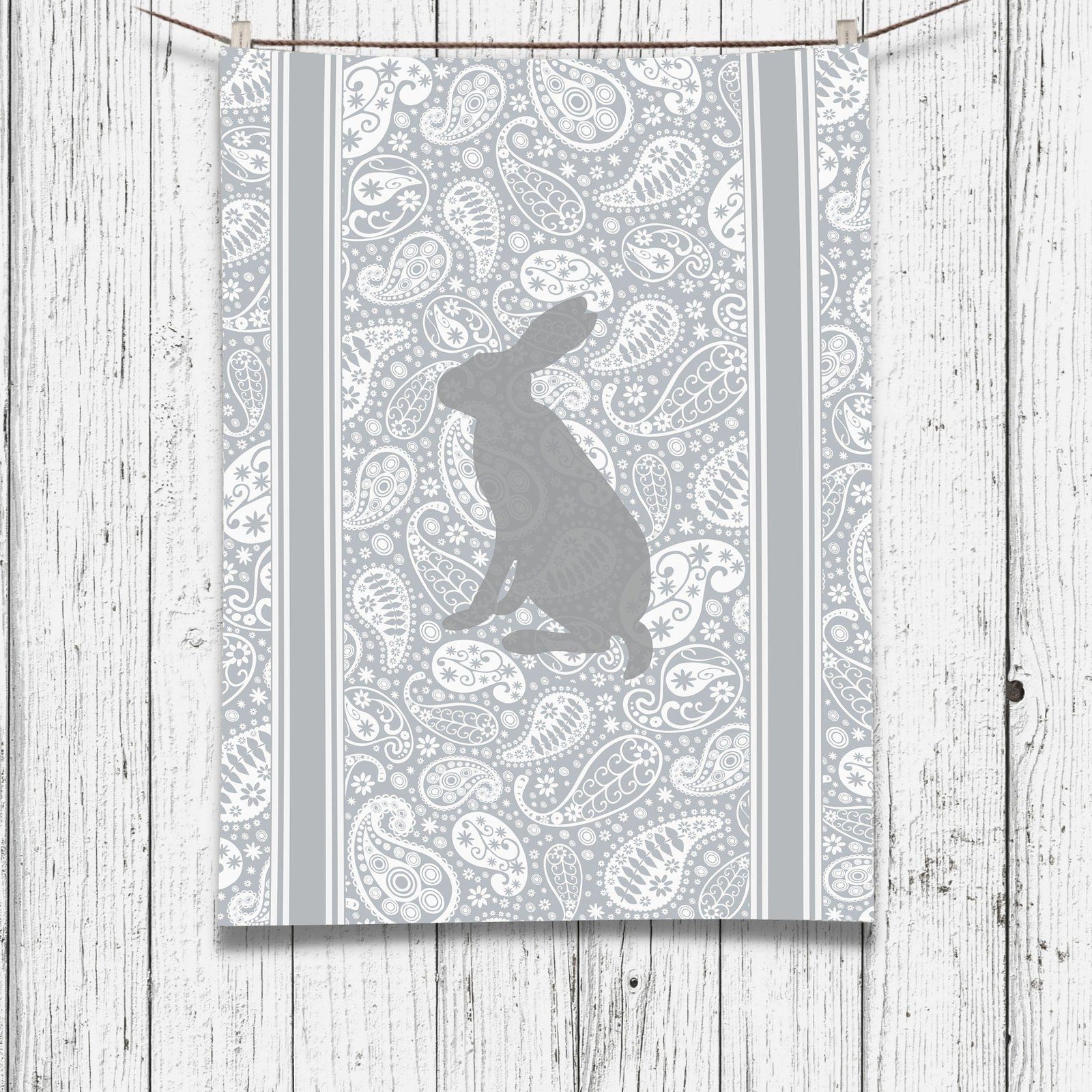Hare Paisley Tea Towel Grey