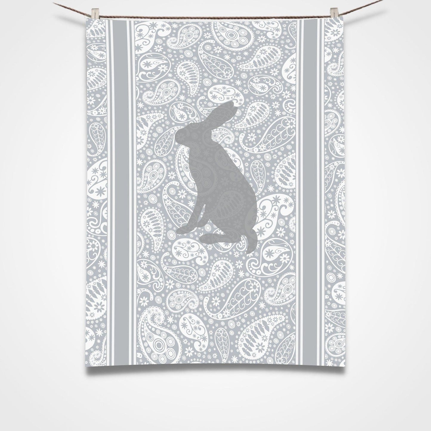 Hare Paisley Tea Towel Grey