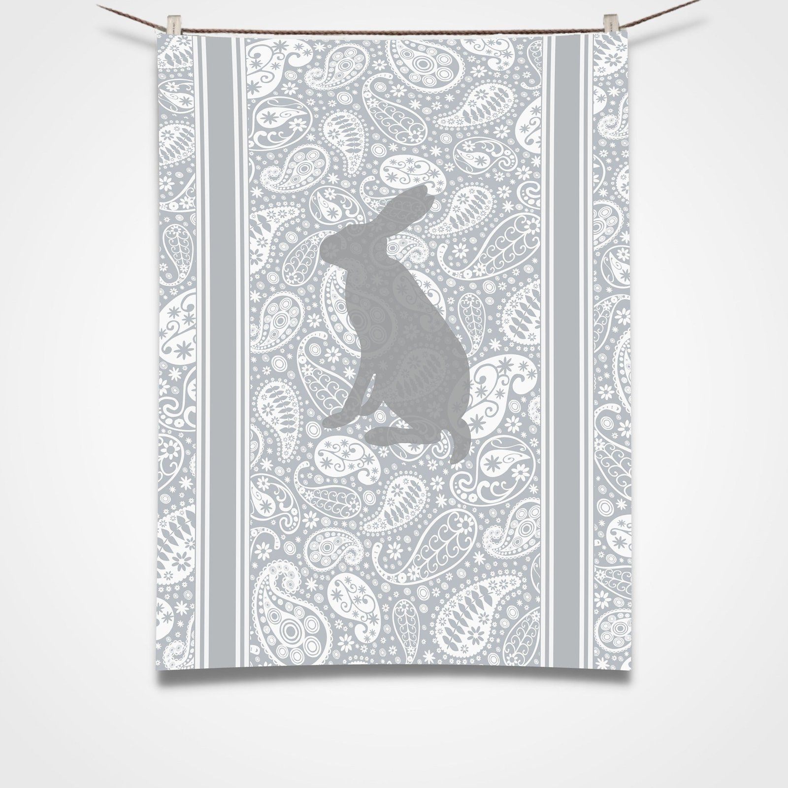 Hare Paisley Tea Towel Grey