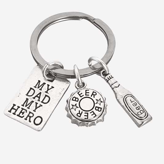 Hero Dad Beer Keyring Silver