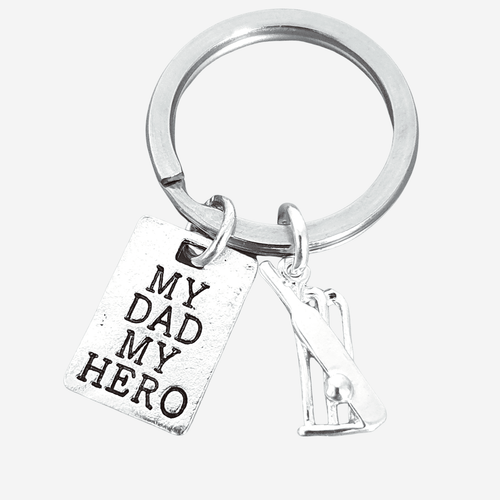 Hero Dad Cricket Keyring Silver