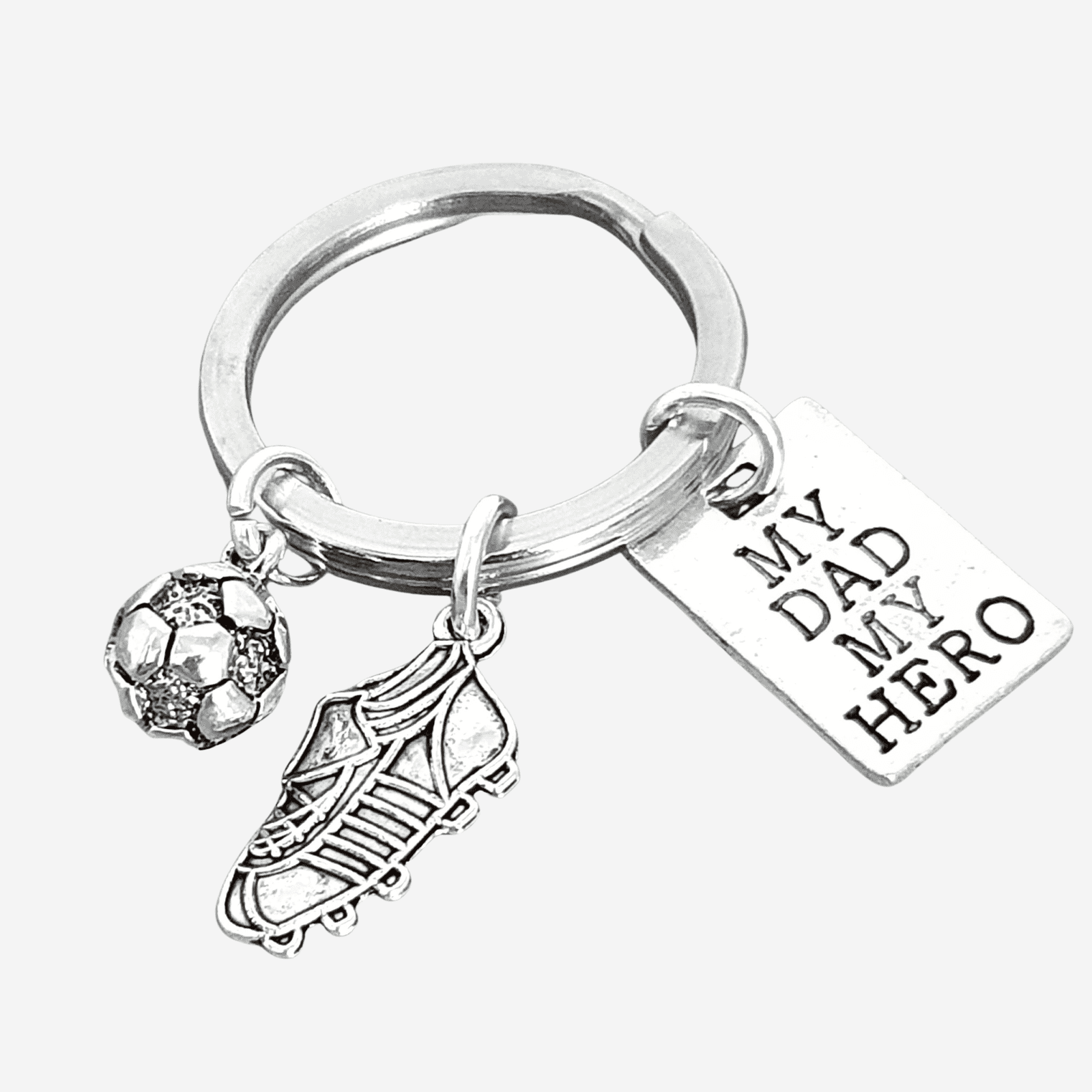 Hero Dad Football Keyring Silver