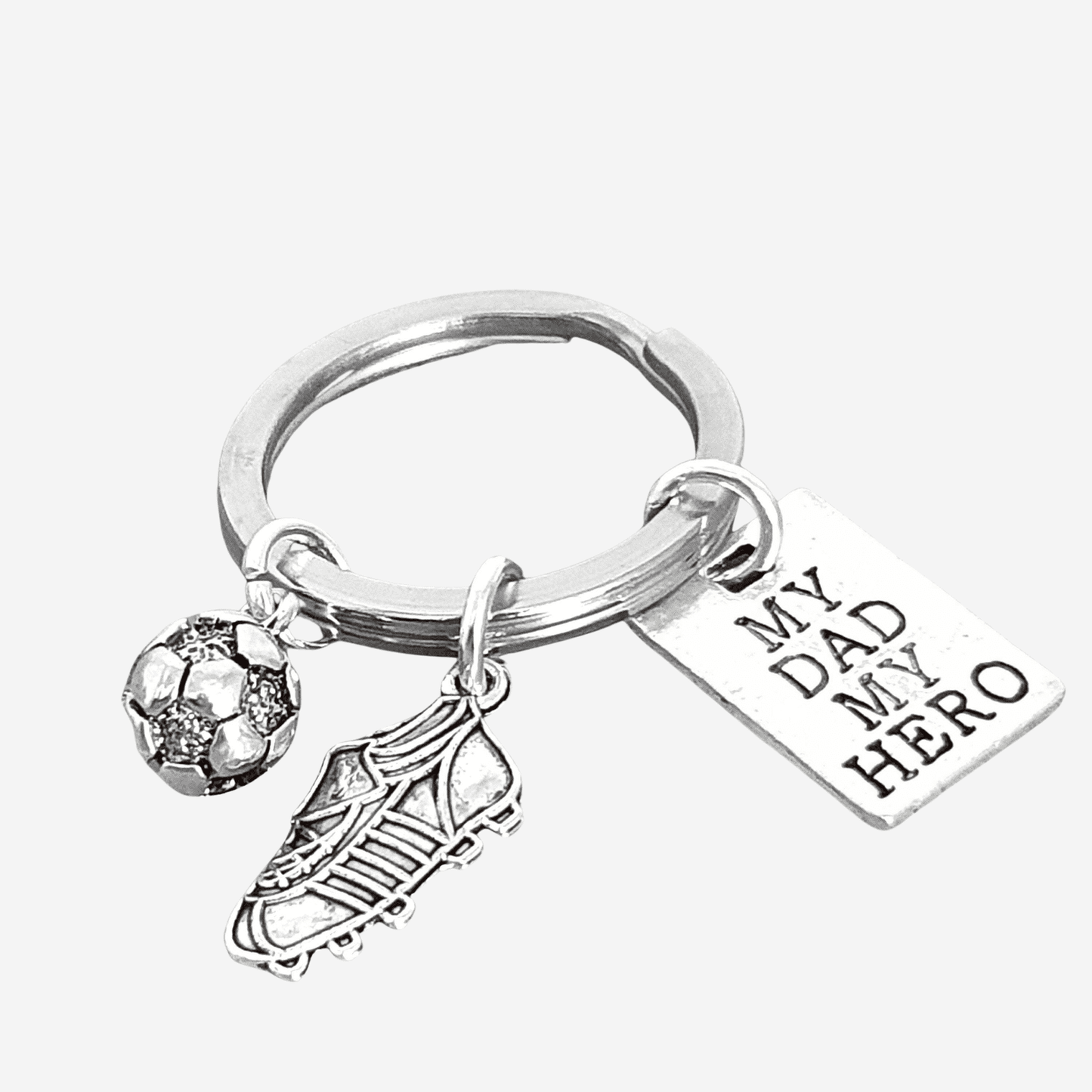Hero Dad Football Keyring Silver