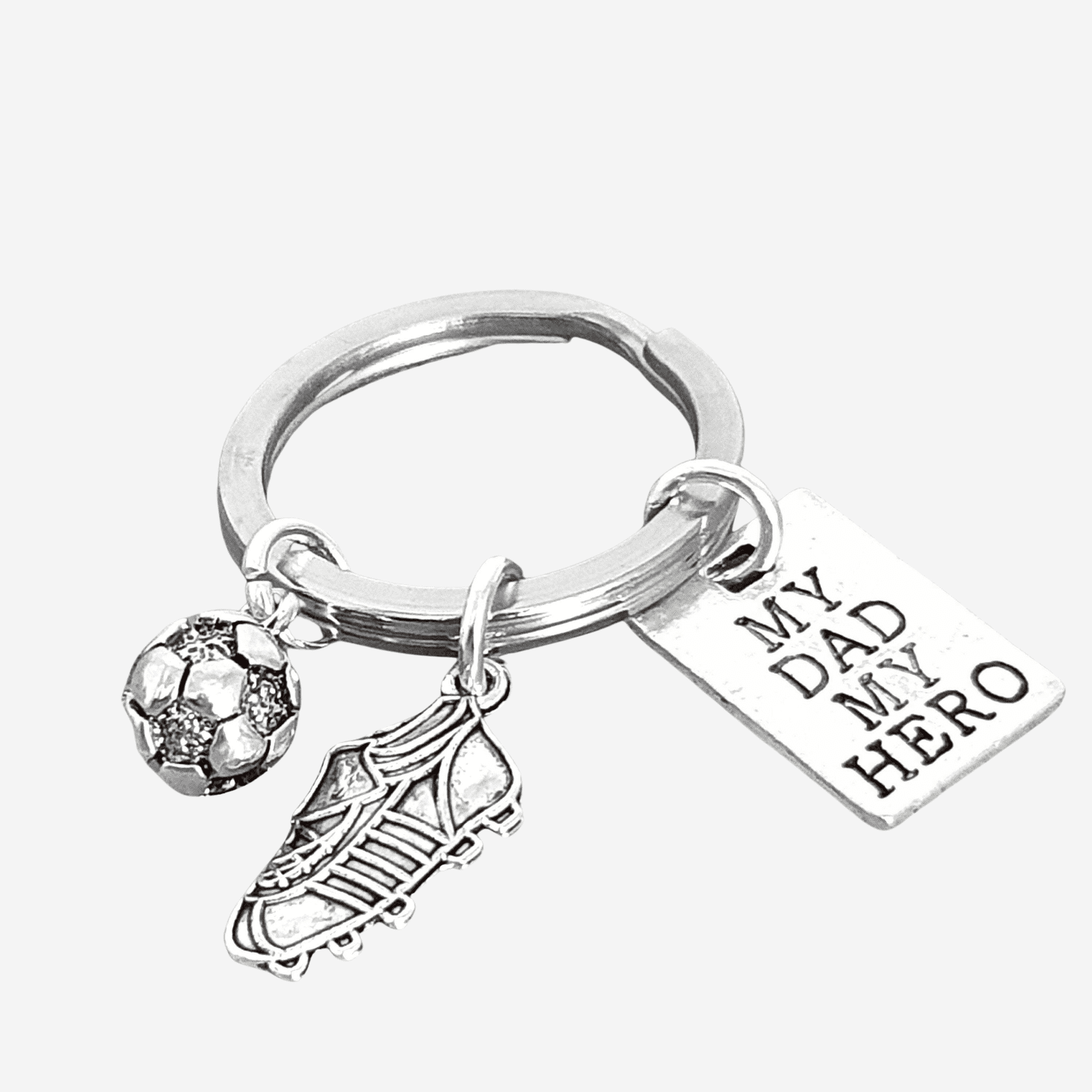 Hero Dad Football Keyring Silver