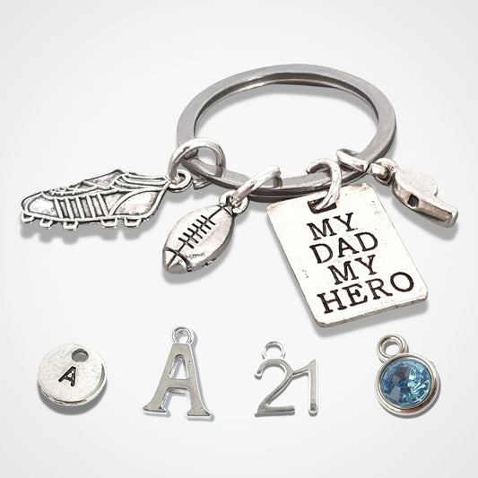 Hero Dad Rugby Keyring Silver