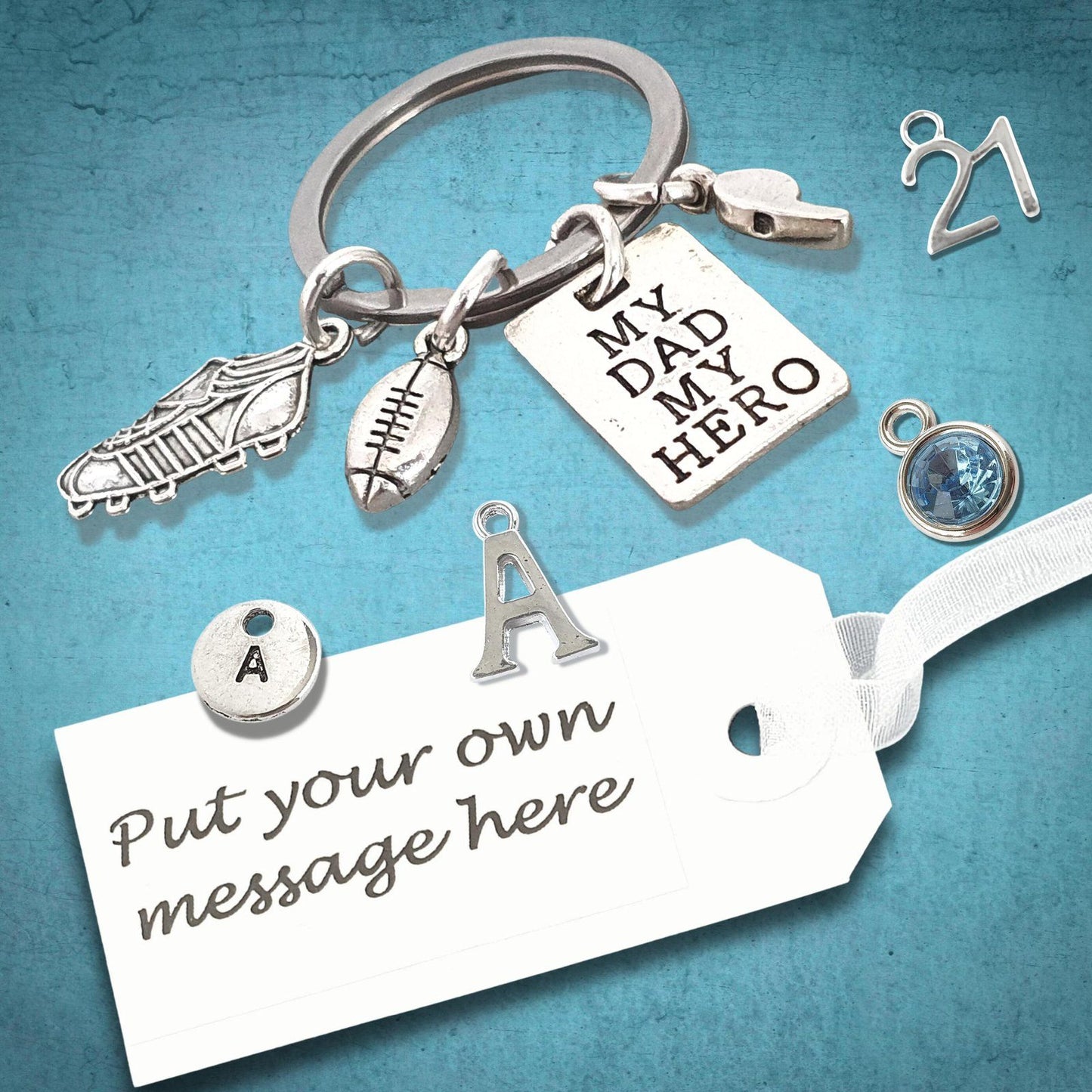 Hero Dad Rugby Keyring Silver