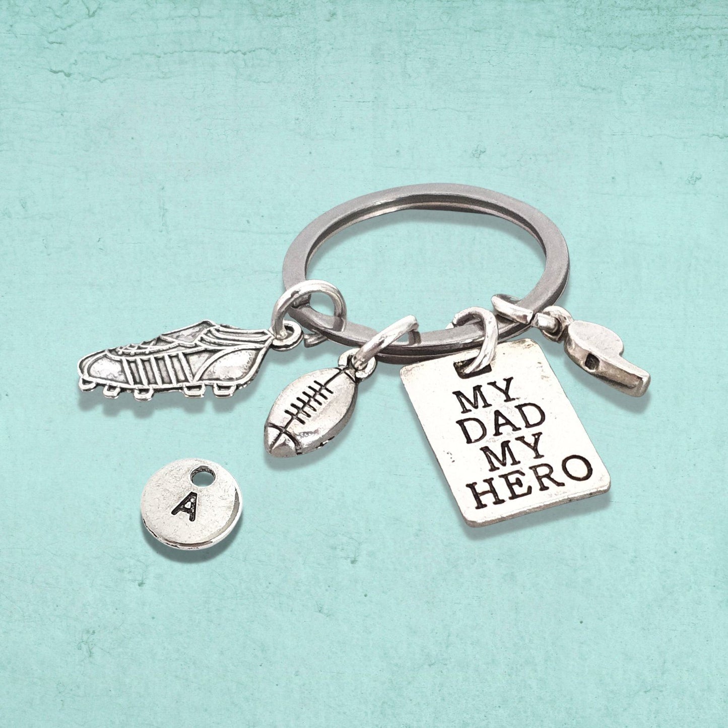 Hero Dad Rugby Keyring Silver