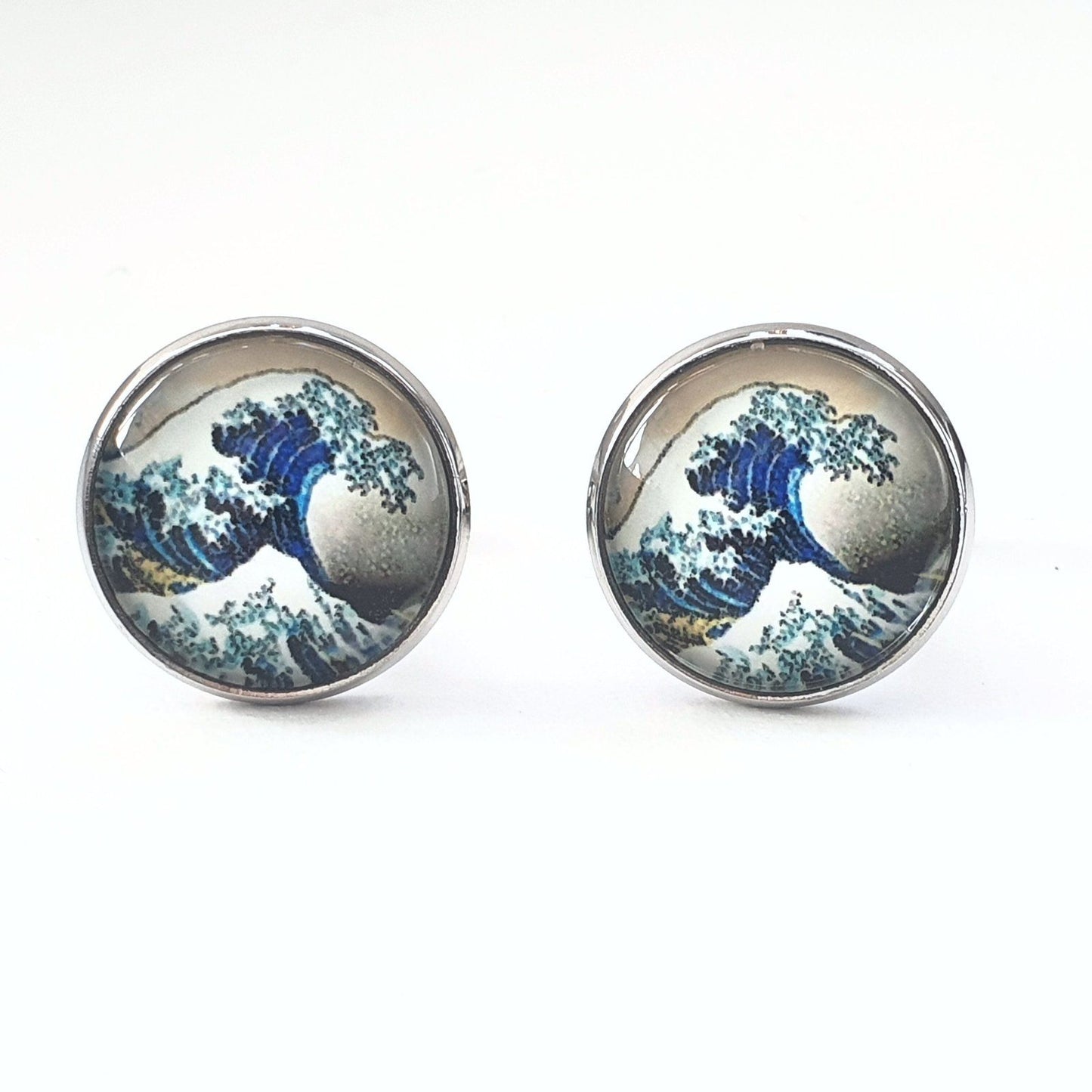 Hokusai Great Wave Kanagawa Cufflinks Silver Glass