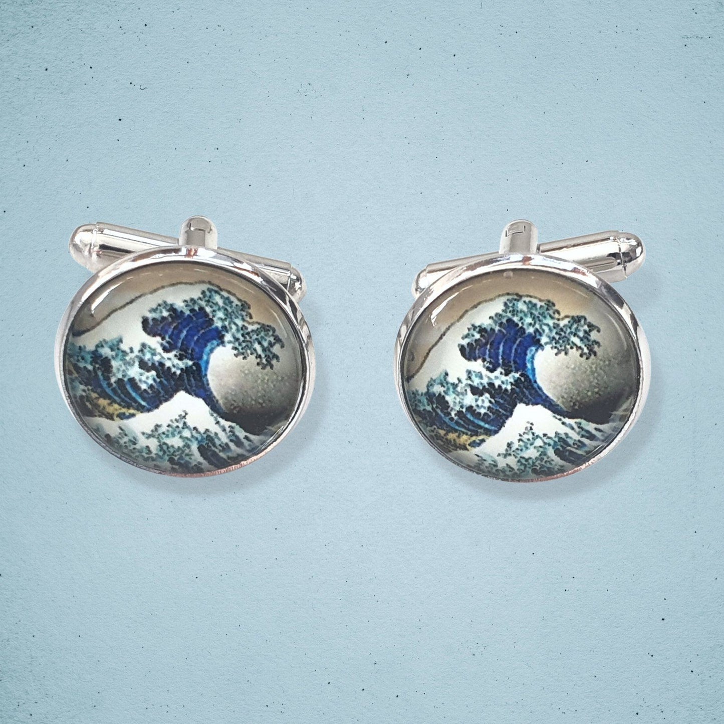 Hokusai Great Wave Kanagawa Cufflinks Silver Glass
