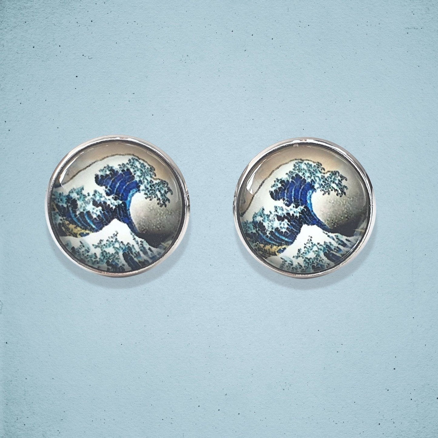Hokusai Great Wave Kanagawa Cufflinks Silver Glass