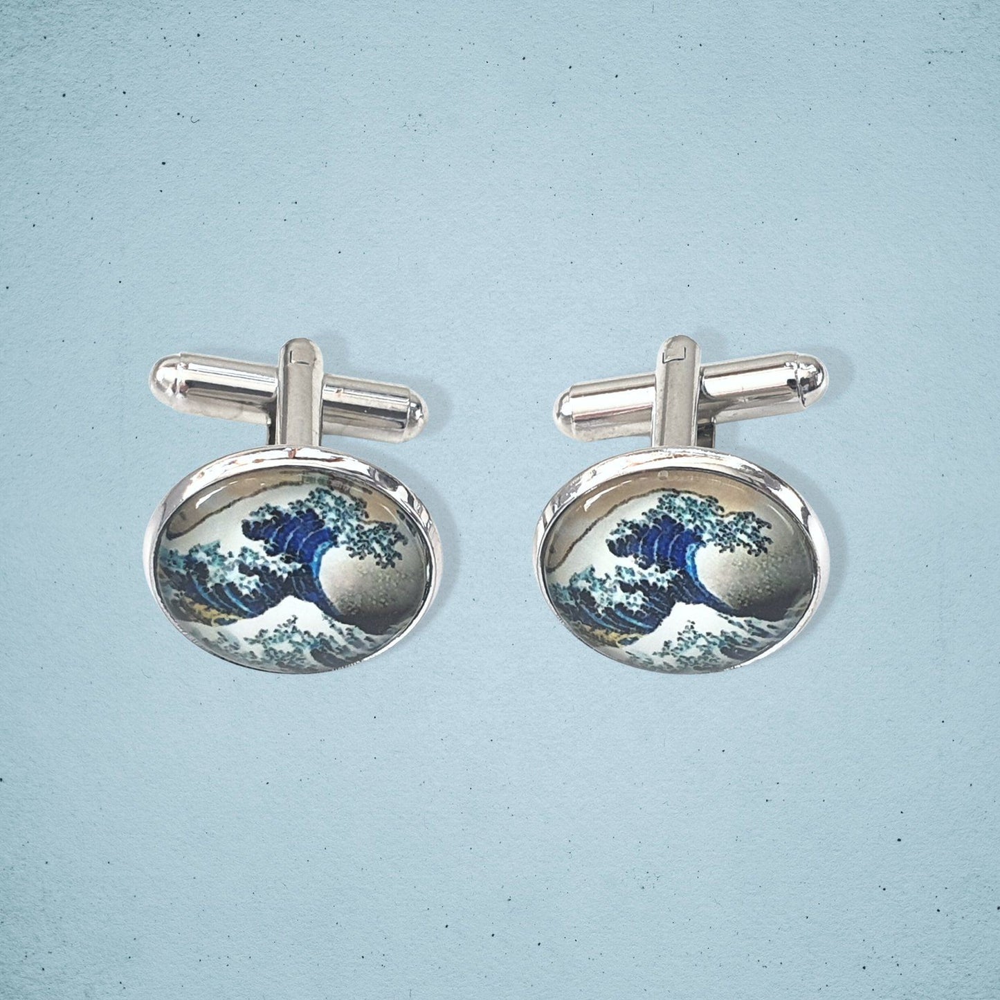 Hokusai Great Wave Kanagawa Cufflinks Silver Glass