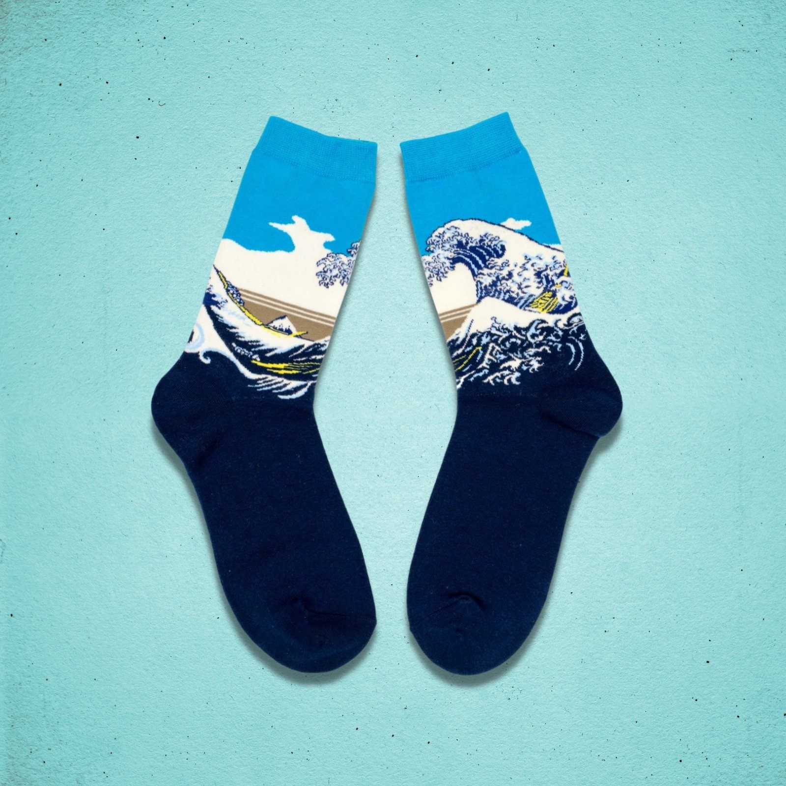 Hokusai Great Wave Socks Blue