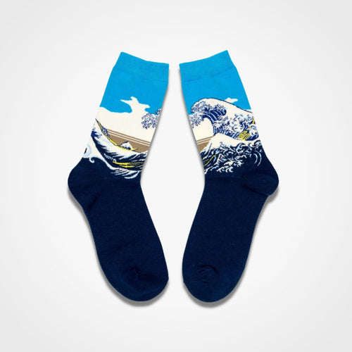 Hokusai Great Wave Socks Blue