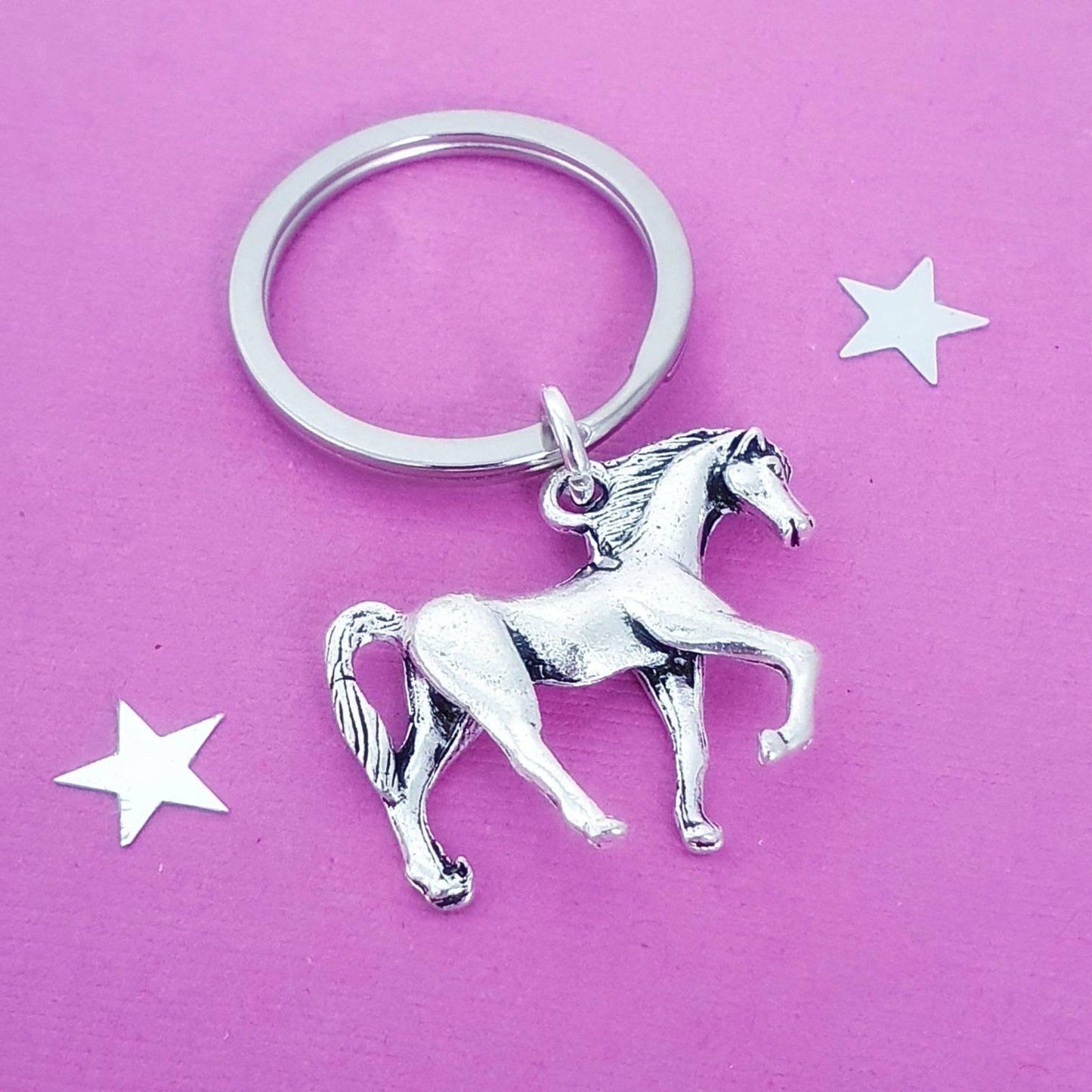 Horse Rider Keyring Silver
