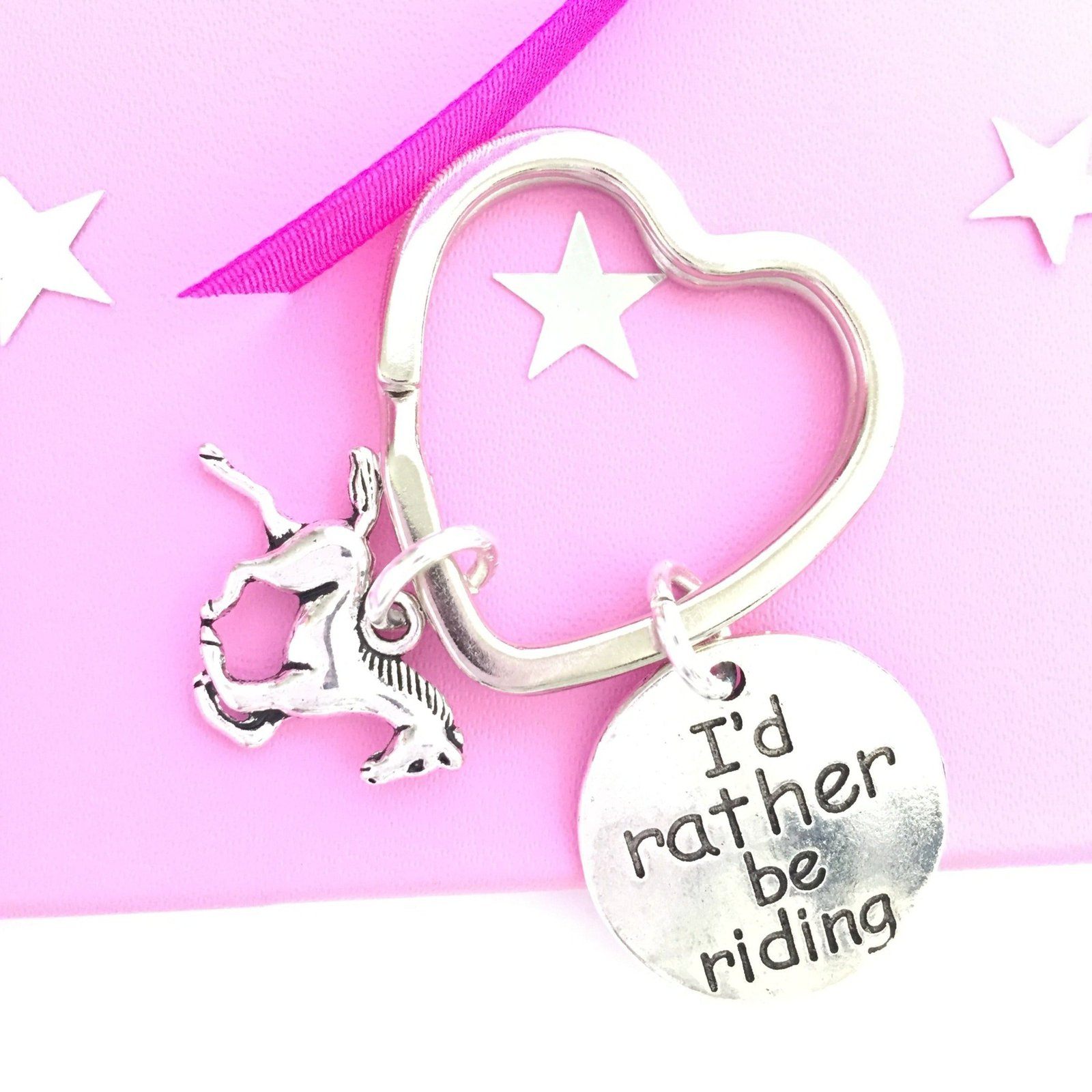 Horse Rider Rather Riding Keyring Silver