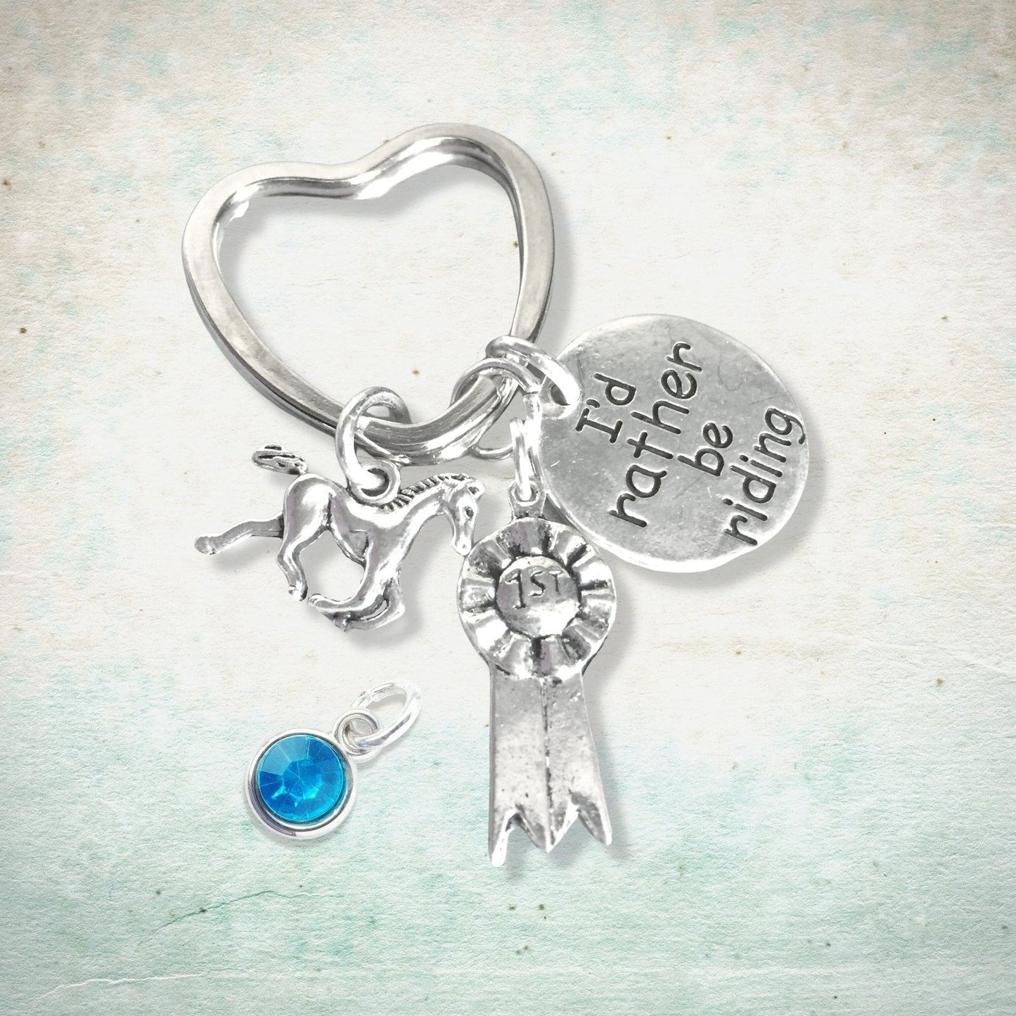 Horse Rider Rather Riding Keyring Silver