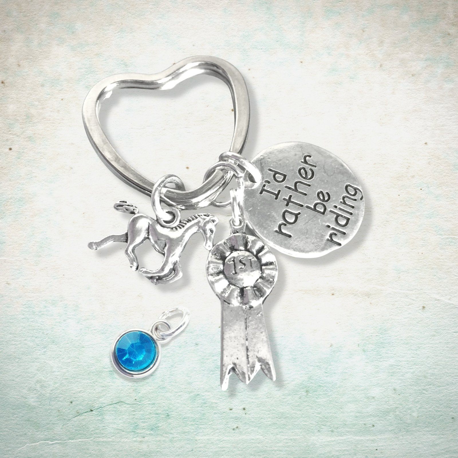Horse Rider Rather Riding Keyring Silver