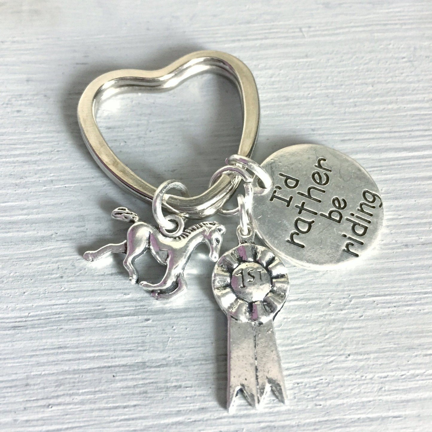 Horse Rider Rather Riding Keyring Silver