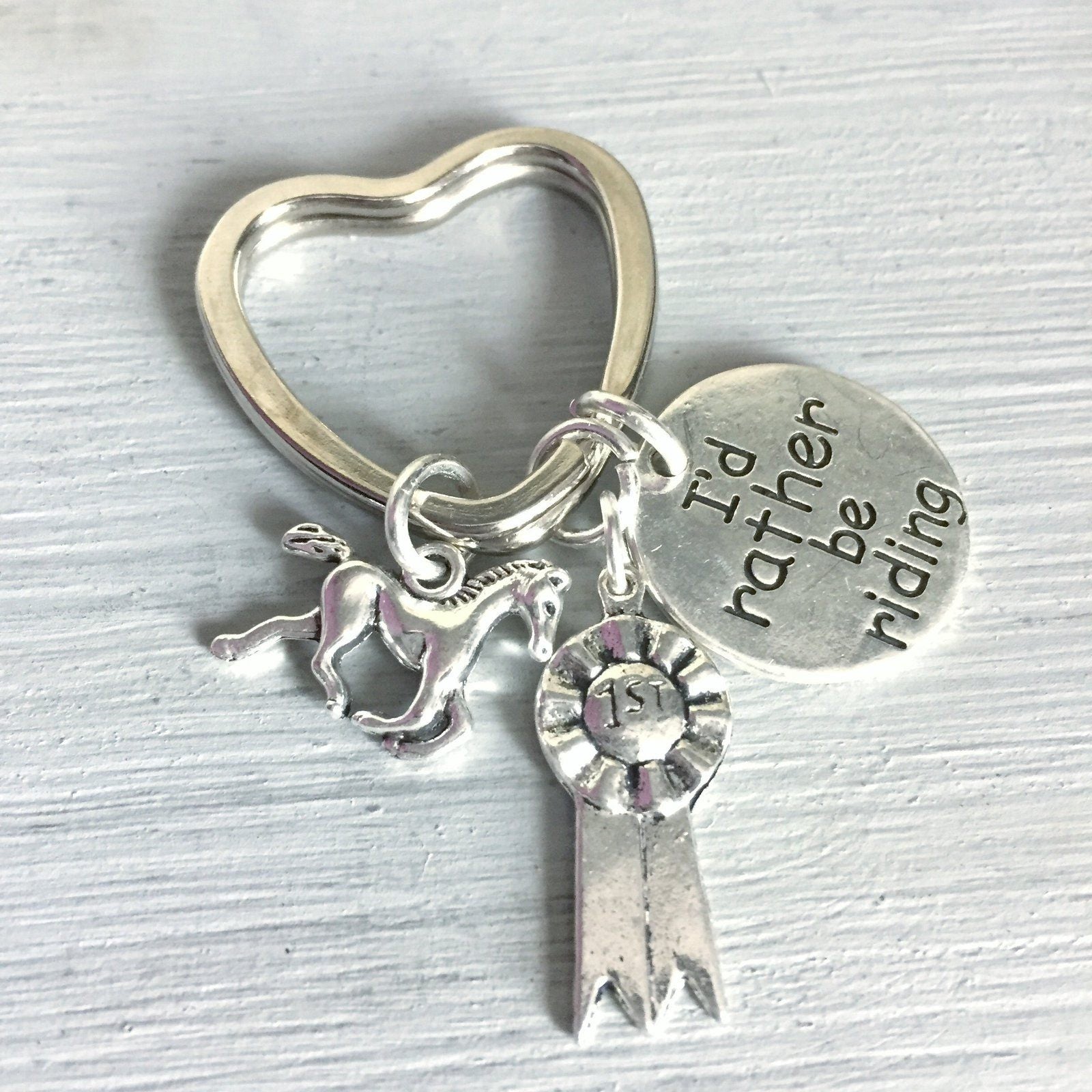 Horse Rider Rather Riding Keyring Silver