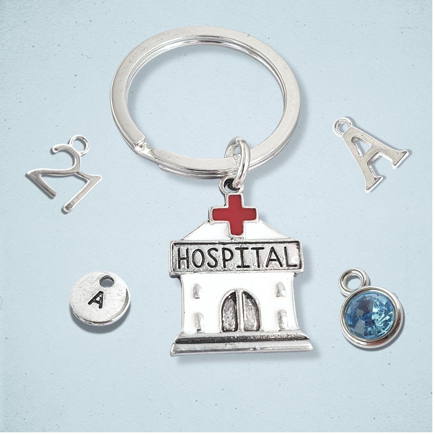 Hospital Keyring Silver Enamel