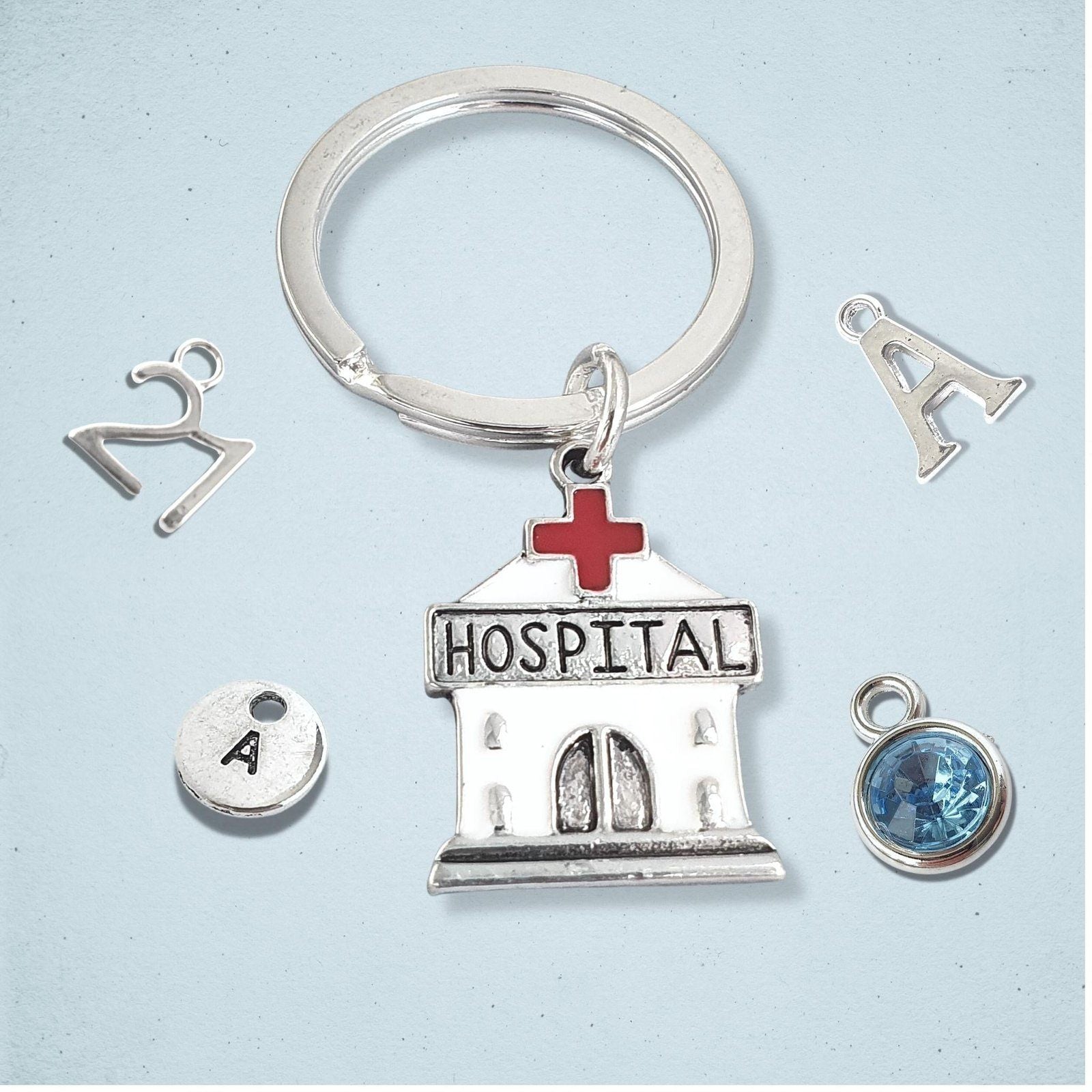 Hospital Keyring Silver Enamel