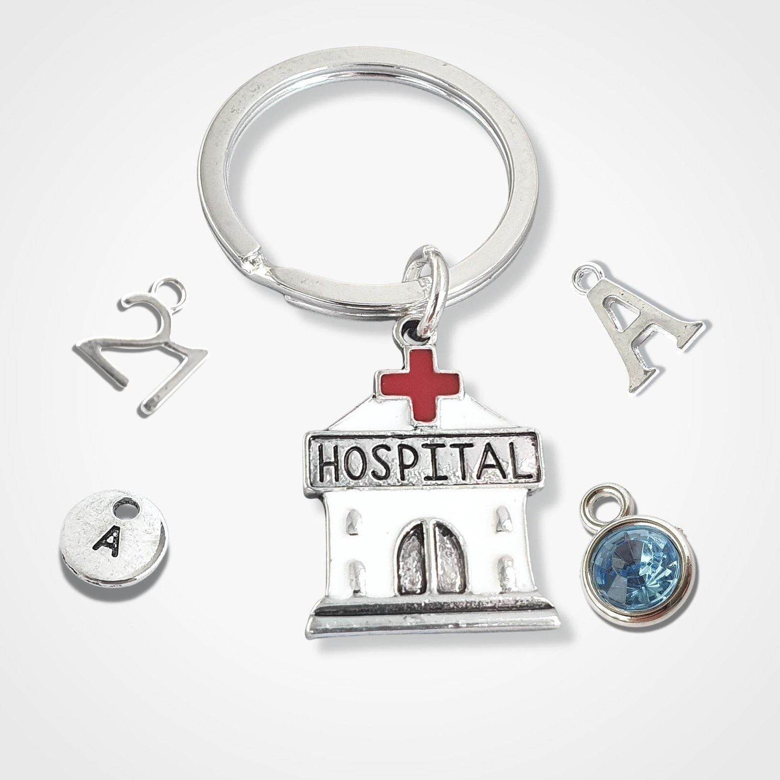 Hospital Keyring Silver Enamel