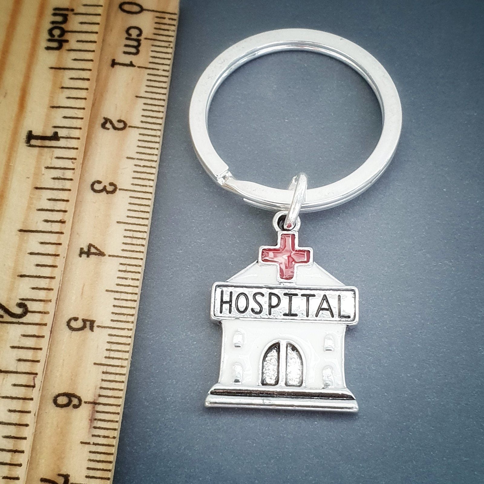 Hospital Keyring Silver Enamel