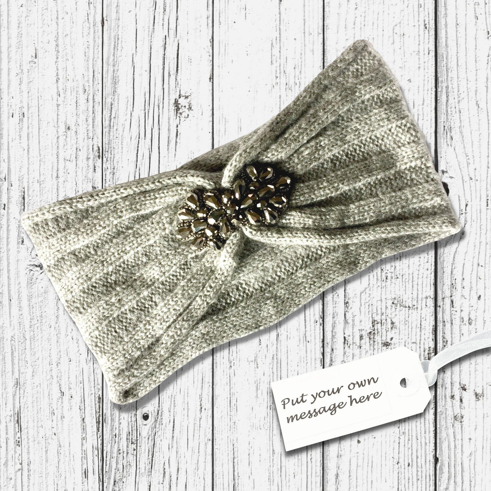 Jewelled Cable Headband Grey