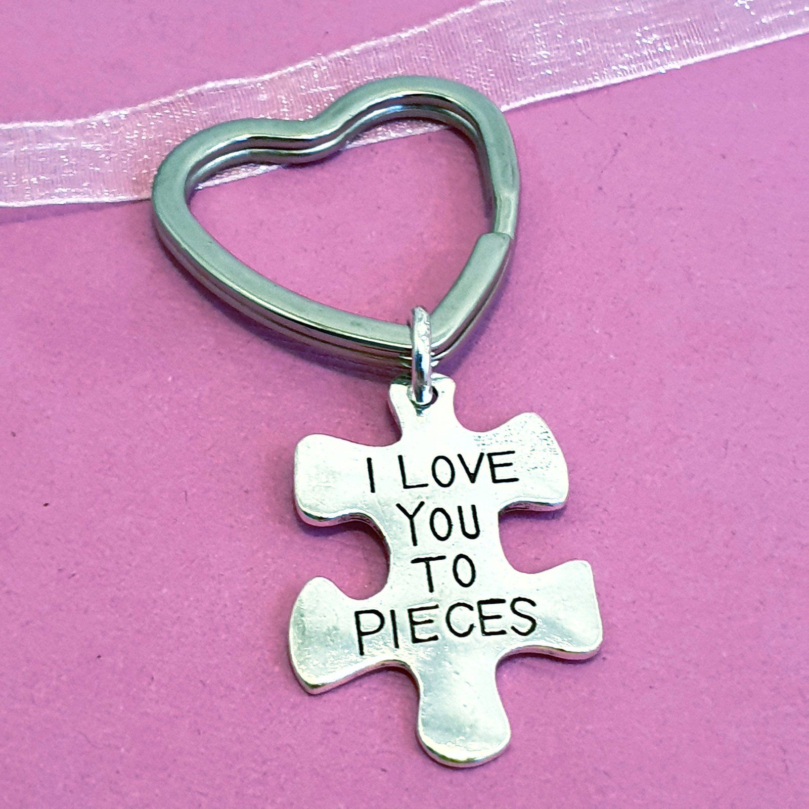 Jigsaw Love Pieces Keyring Silver