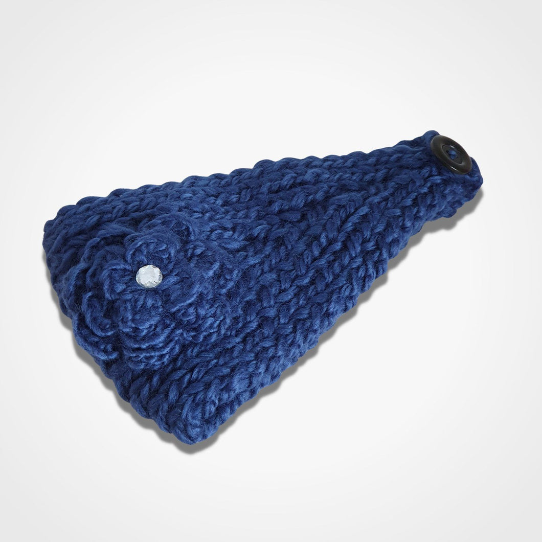 Knitted Flower Headband Blue