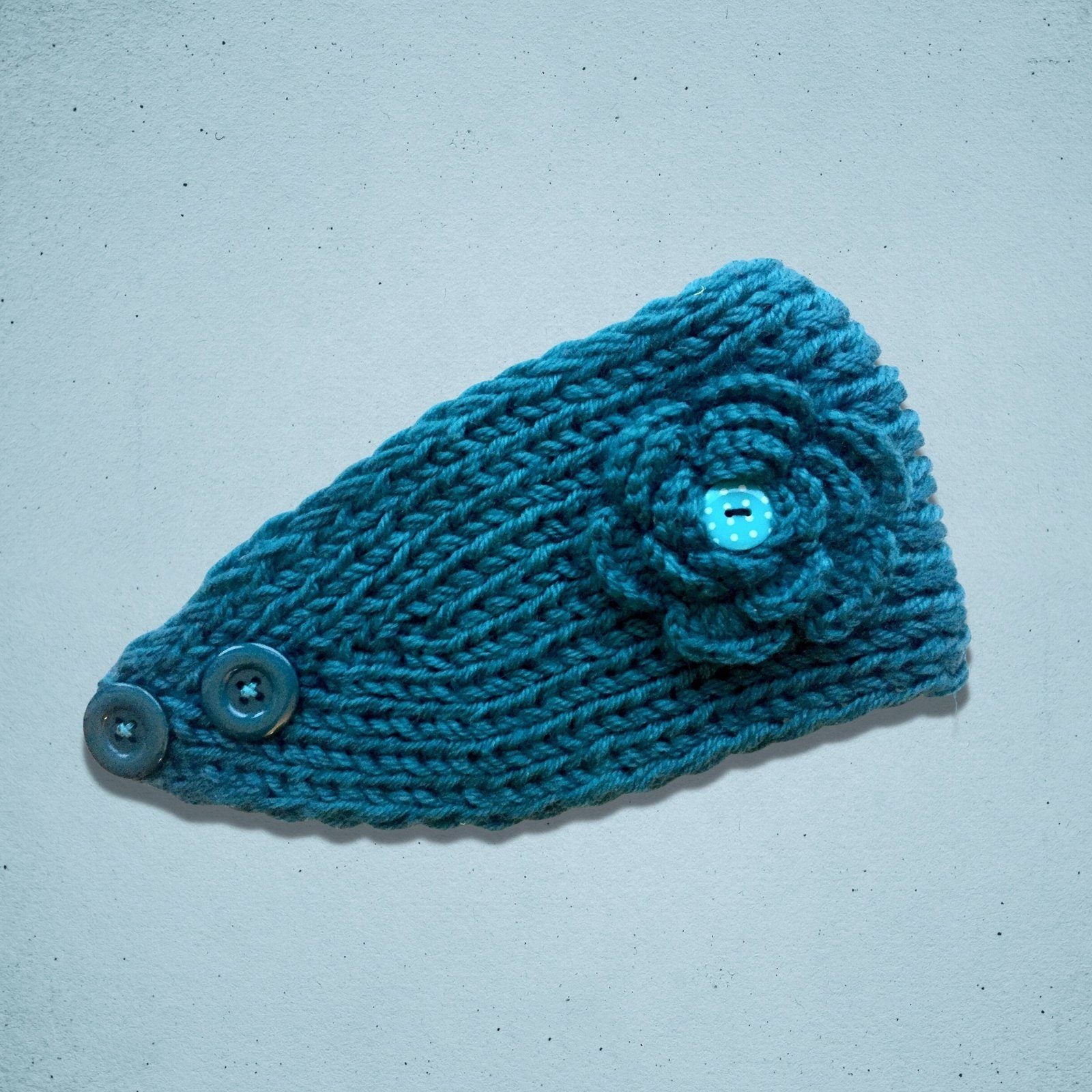 Knitted Flower Headband Teal
