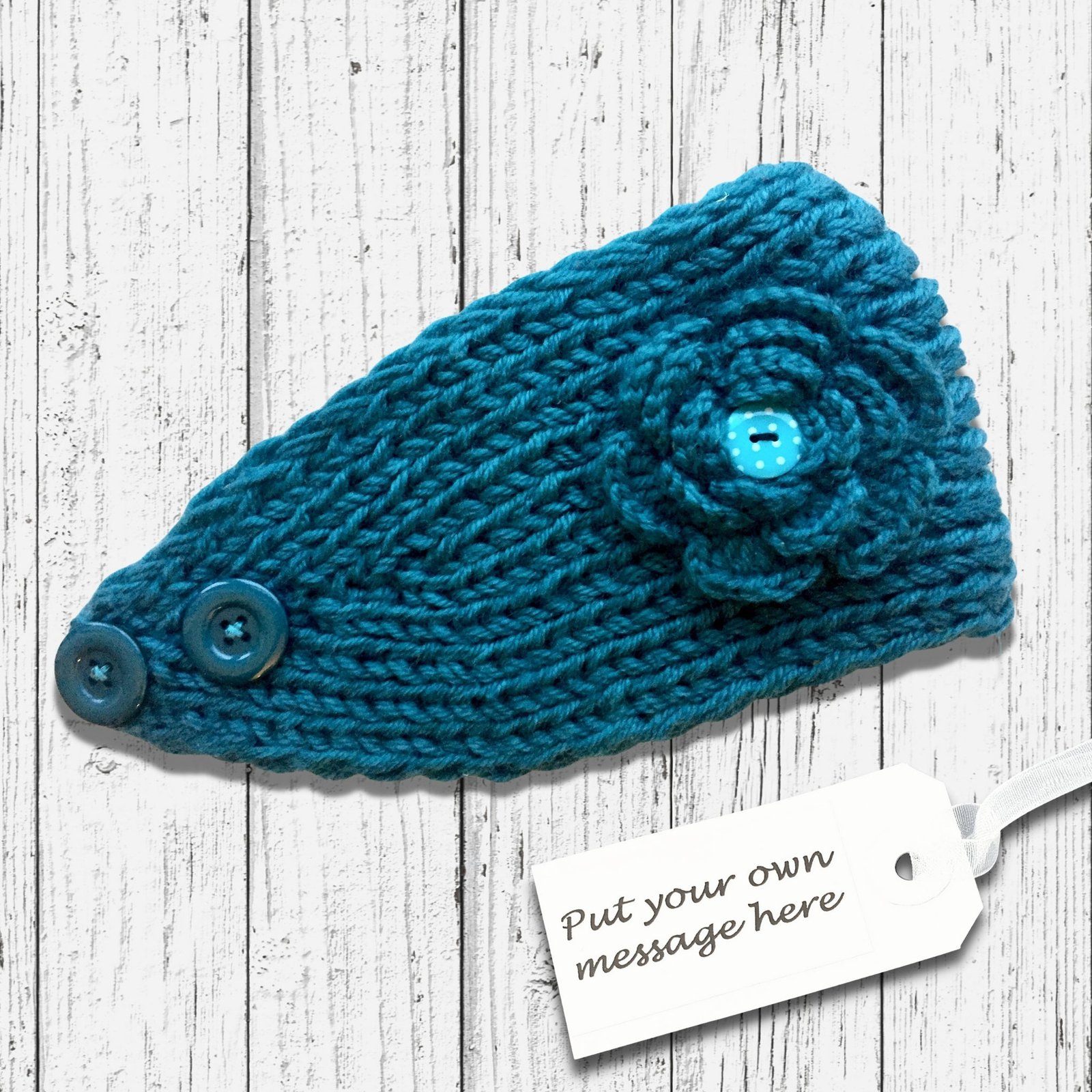 Knitted Flower Headband Teal
