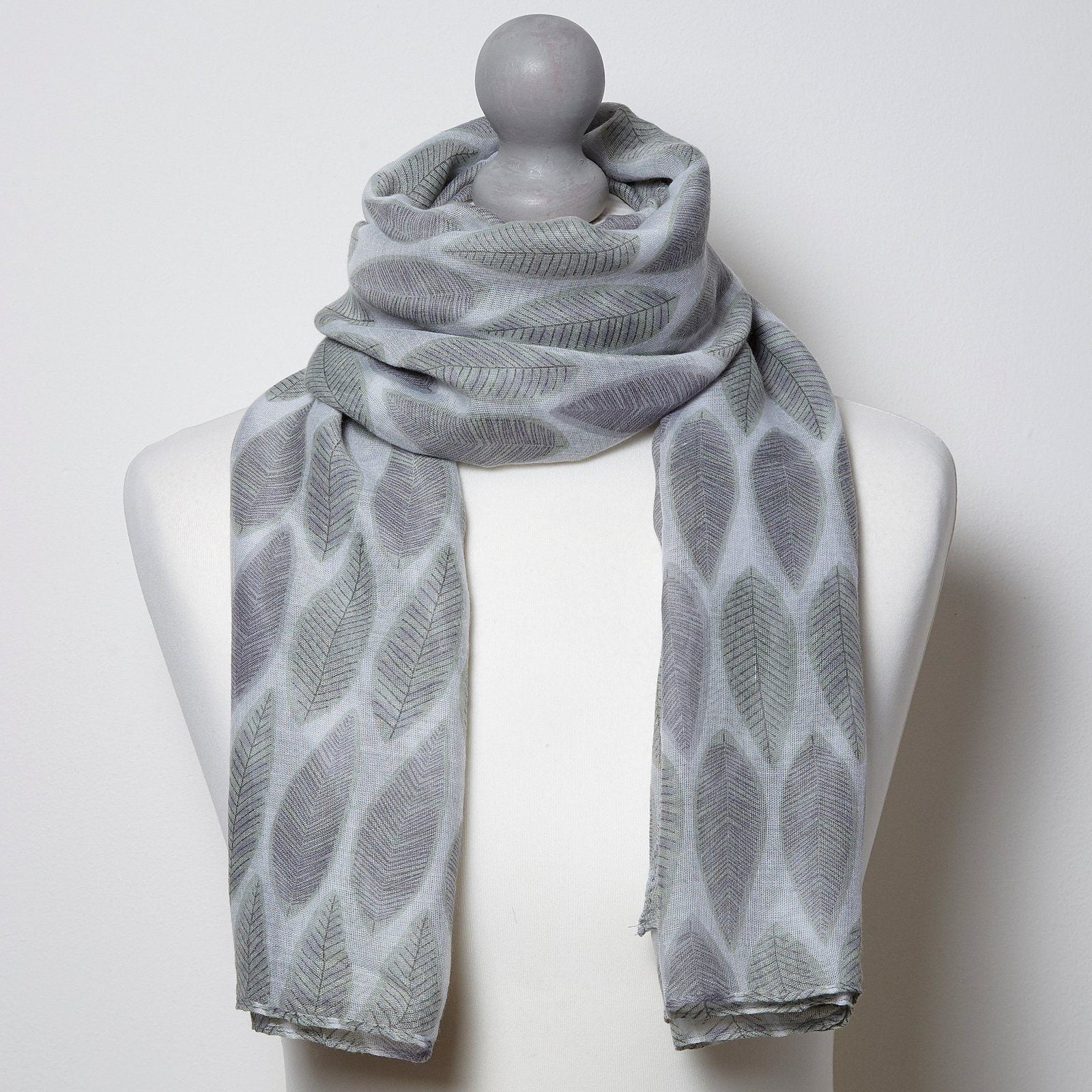 Leaf Print Scarf Grey