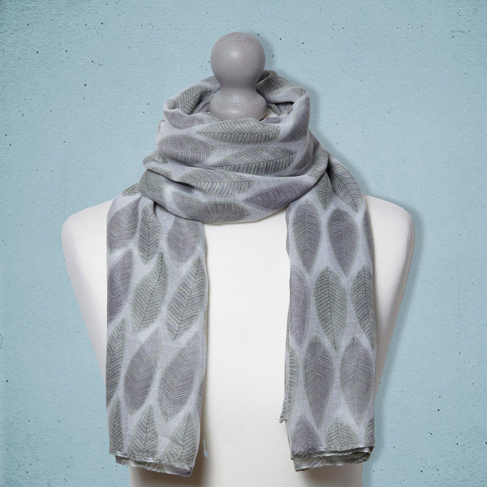 Leaf Print Scarf Grey