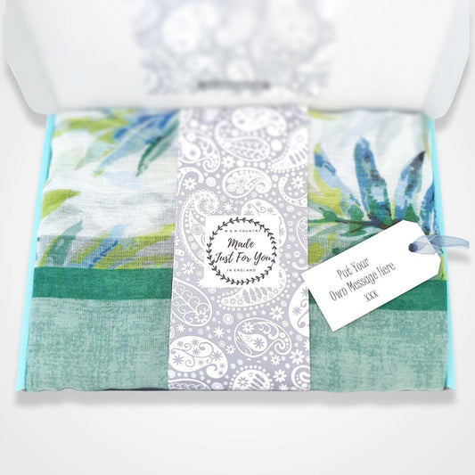 Leafy Print Scarf Gift Box Green